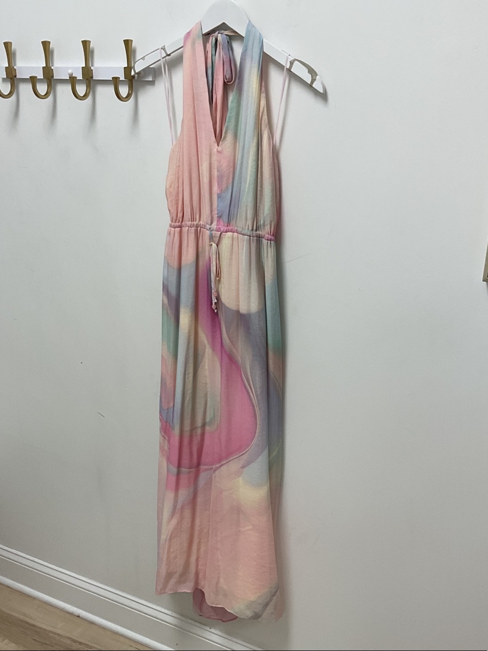 Pastel Swirl Halter Maxi Crawford Dress - Pink Multicolor